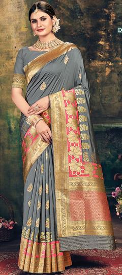 Traditional Black and Grey color Saree in Jacquard fabric with Paithani Weaving work : 1757080