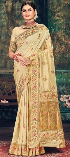 Traditional Beige and Brown color Saree in Jacquard fabric with South Weaving work : 1757082