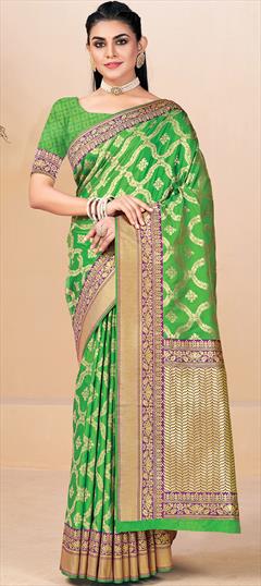 Traditional Green color Saree in Banarasi Silk, Silk fabric with South Thread, Zari work : 1757106