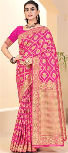 Traditional Pink and Majenta color Saree in Banarasi Silk, Silk fabric with South Thread, Zari work : 1757110