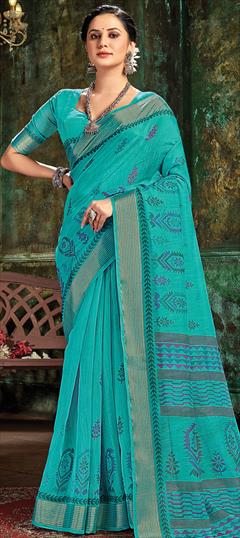 Traditional Blue color Saree in Cotton fabric with Bengali Weaving work : 1757127