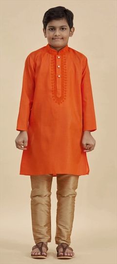 Orange color Boys Kurta Pyjama in Cotton fabric with Embroidered, Thread work : 1757416