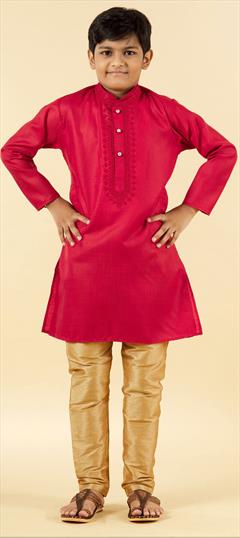 Red and Maroon color Boys Kurta Pyjama in Cotton fabric with Embroidered, Thread work : 1757418