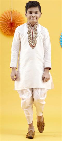 White and Off White color Boys Dhoti Kurta in Art Silk fabric with Embroidered, Thread work : 1757432