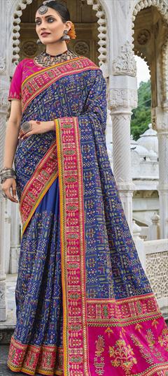 Bridal, Traditional, Wedding Blue color Saree in Banarasi Silk, Silk fabric with South Mirror, Stone work : 1757437