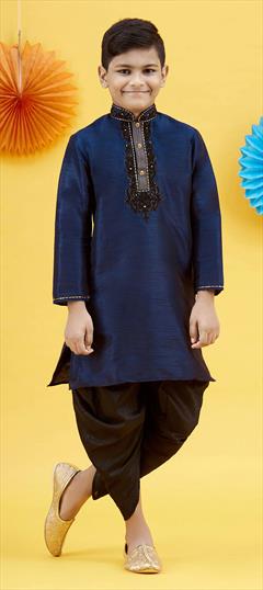 Blue color Boys Dhoti Kurta in Art Silk fabric with Embroidered, Thread work : 1757446