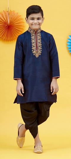Blue color Boys Dhoti Kurta in Art Silk fabric with Embroidered, Thread work : 1757447