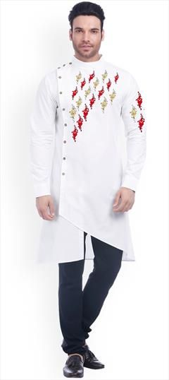 White and Off White color Kurta Pyjamas in Cotton fabric with Embroidered, Thread work : 1757514