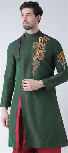Green color Kurta in Dupion Silk fabric with Embroidered, Thread work : 1757524