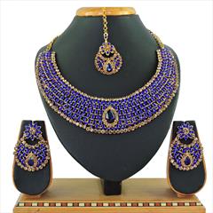 Blue color Necklace in Metal Alloy studded with CZ Diamond & Gold Rodium Polish : 1757527
