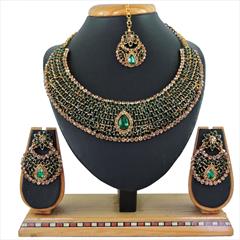 Green color Necklace in Metal Alloy studded with CZ Diamond & Gold Rodium Polish : 1757529