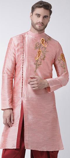 Pink and Majenta color Kurta in Dupion Silk fabric with Embroidered, Thread work : 1757531