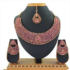 Pink and Majenta color Necklace in Metal Alloy studded with CZ Diamond & Gold Rodium Polish : 1757536