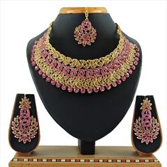 Pink and Majenta color Necklace in Metal Alloy studded with CZ Diamond & Gold Rodium Polish : 1757555