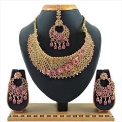 Pink and Majenta color Necklace in Metal Alloy studded with CZ Diamond & Gold Rodium Polish : 1757562