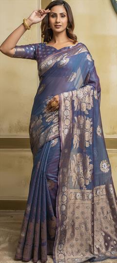 Traditional Blue color Saree in Cotton fabric with Bengali Weaving work : 1757757