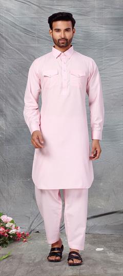 Pink and Majenta color Pathani Suit in Cotton fabric with Thread work : 1757761