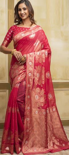 Traditional Pink and Majenta color Saree in Cotton fabric with Bengali Weaving work : 1757764