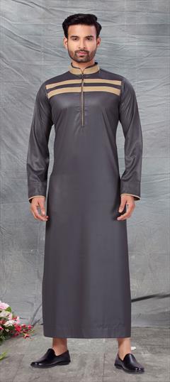 Black and Grey color Kurta in Cotton fabric with Thread work : 1757822