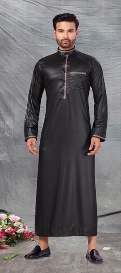 Black and Grey color Kurta in Cotton fabric with Thread work : 1757826