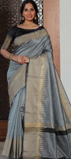 Traditional Black and Grey color Saree in Raw Silk, Silk fabric with South Weaving work : 1757956