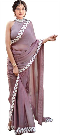 Traditional Purple and Violet color Saree in Art Silk, Silk fabric with South Embroidered, Lace, Thread work : 1758315