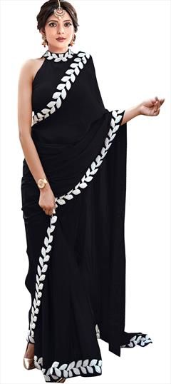 Traditional Black and Grey color Saree in Art Silk, Silk fabric with South Embroidered, Lace, Thread work : 1758316