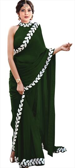 Traditional Green color Saree in Art Silk, Silk fabric with South Embroidered, Lace, Thread work : 1758318