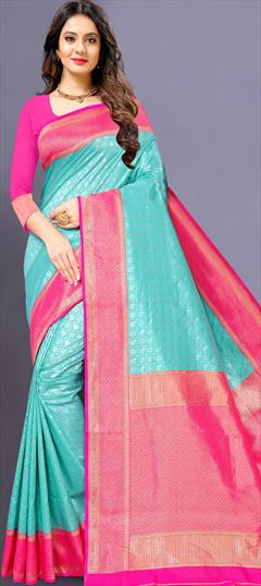 Traditional Blue color Saree in Art Silk, Silk fabric with South Weaving work : 1758411