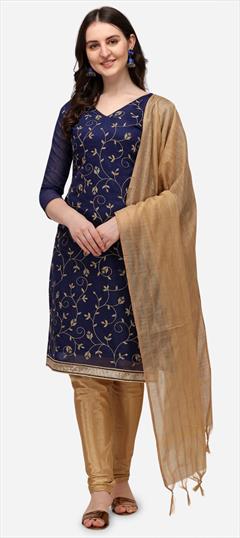 Festive, Party Wear Blue color Salwar Kameez in Chanderi Silk fabric with Straight Embroidered, Resham, Thread work : 1758592