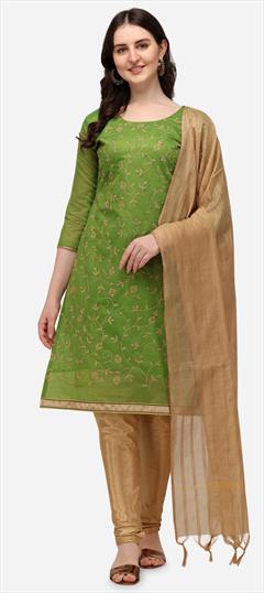 Festive, Party Wear Green color Salwar Kameez in Chanderi Silk fabric with Straight Embroidered, Resham, Thread work : 1758594
