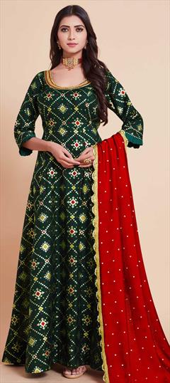 Festive, Party Wear Green color Kurti in Art Silk fabric with A Line, Long Sleeve Weaving work : 1758615