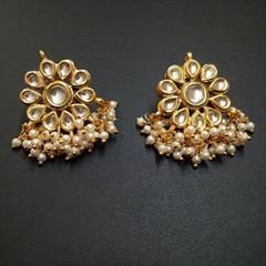 White and Off White color Earrings in Metal Alloy studded with CZ Diamond, Pearl & Gold Rodium Polish : 1758899