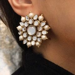 White and Off White color Earrings in Metal Alloy studded with Pearl & Gold Rodium Polish : 1758901