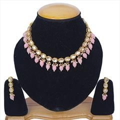 Pink and Majenta color Necklace in Metal Alloy studded with Kundan & Gold Rodium Polish : 1758921