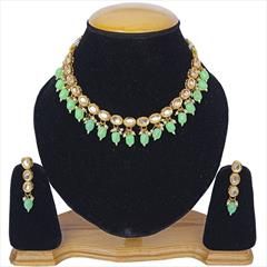 Green color Necklace in Metal Alloy studded with Kundan & Gold Rodium Polish : 1758922