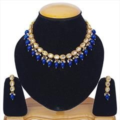 Blue color Necklace in Metal Alloy studded with Kundan & Gold Rodium Polish : 1758923