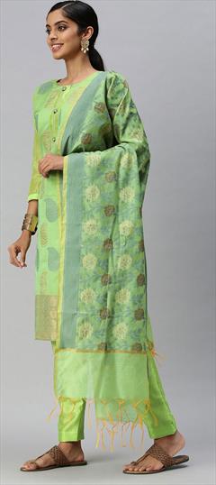 Festive, Party Wear Green color Salwar Kameez in Banarasi Silk fabric with Straight Weaving work : 1758980