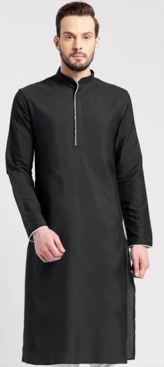 Black and Grey color Kurta in Dupion Silk fabric with Lace work : 1759088