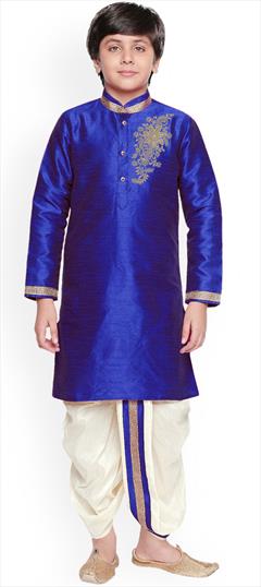 Blue color Boys Dhoti Kurta in Dupion Silk fabric with Embroidered, Thread work : 1759228
