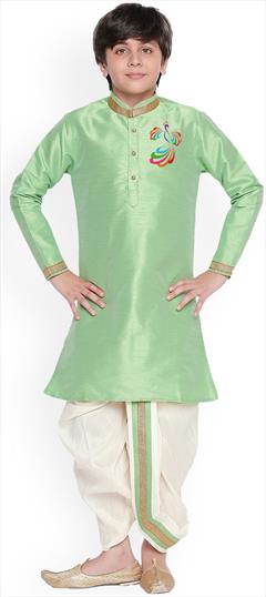 Green color Boys Dhoti Kurta in Dupion Silk fabric with Embroidered, Thread work : 1759231