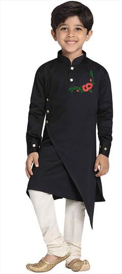 Black and Grey color Boys Kurta Pyjama in Cotton fabric with Embroidered, Thread work : 1759235