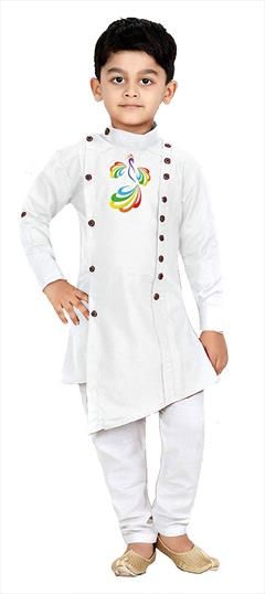 White and Off White color Boys Kurta Pyjama in Dupion Silk fabric with Embroidered, Thread work : 1759248