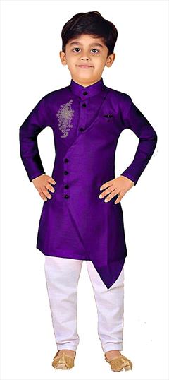 Purple and Violet color Boys Kurta Pyjama in Dupion Silk fabric with Embroidered, Thread work : 1759255