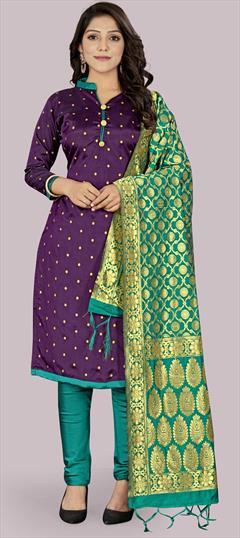 Casual, Party Wear Purple and Violet color Salwar Kameez in Banarasi Silk fabric with Straight Weaving work : 1759430