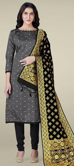 Casual, Party Wear Black and Grey color Salwar Kameez in Banarasi Silk fabric with Straight Weaving work : 1759431