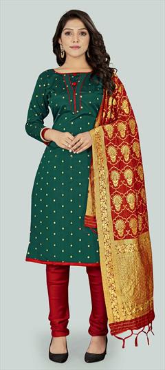 Casual, Party Wear Green color Salwar Kameez in Banarasi Silk fabric with Straight Weaving work : 1759434