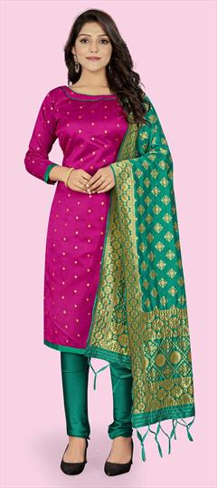 Casual, Party Wear Pink and Majenta color Salwar Kameez in Banarasi Silk fabric with Straight Weaving work : 1759435