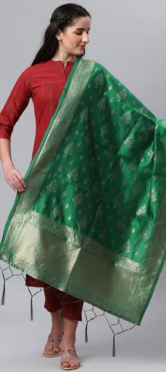 Festive, Party Wear Green color Dupatta in Banarasi Silk fabric with Weaving work : 1759457