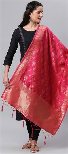 Festive, Party Wear Pink and Majenta color Dupatta in Banarasi Silk fabric with Weaving work : 1759460
